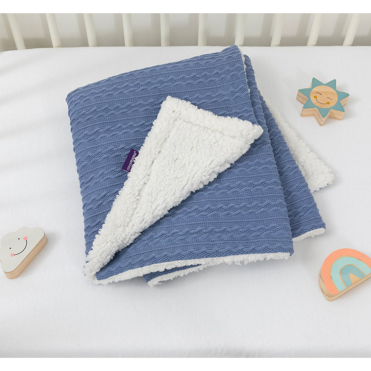 Clevamama Luxe Sherpa Baby Blanket - Blue
