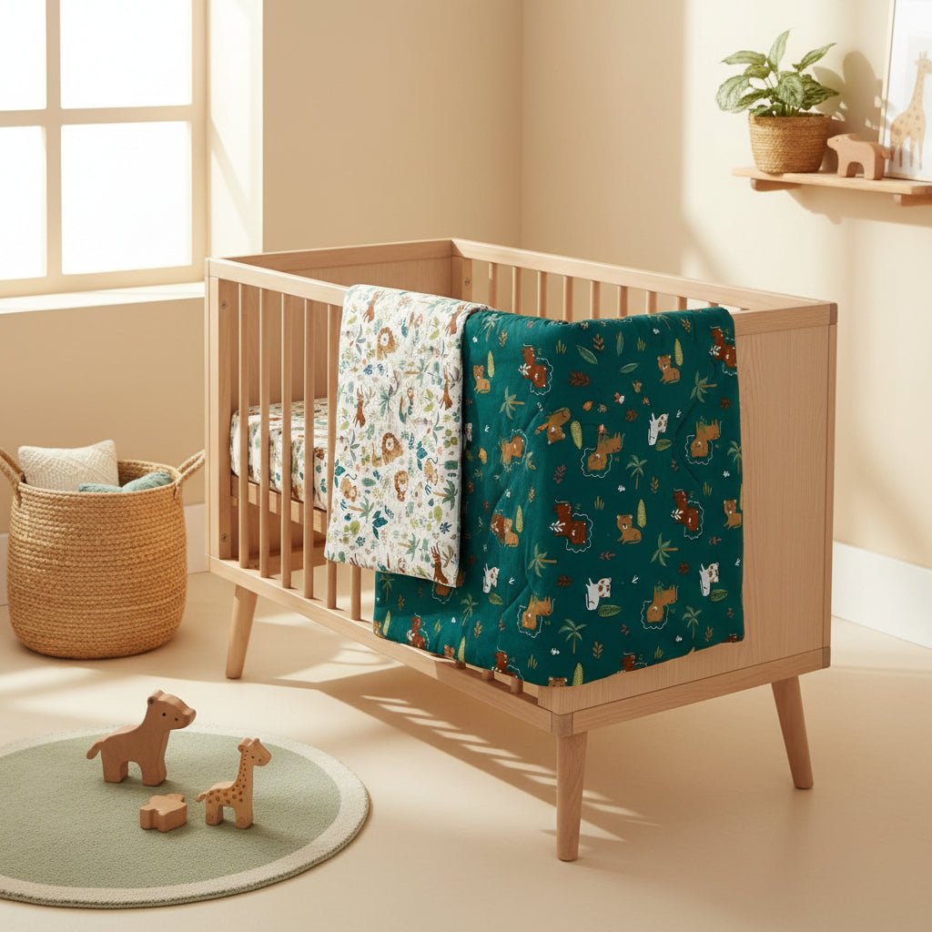FORREST 3 Piece Reversible Cot Bed Set – Organic Cotton Baby Bedding - Jungle