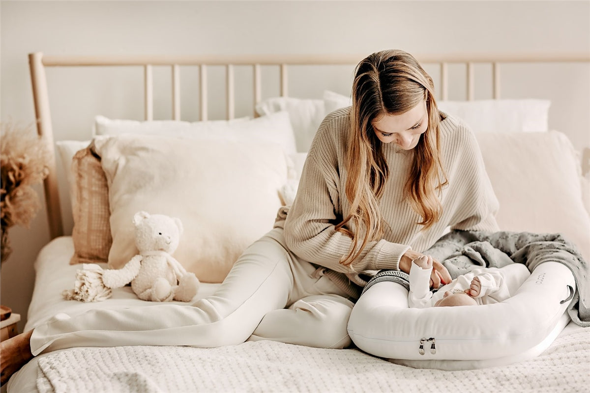 Noordi 2in1 Deluxe Baby Nest & Maternity Pillow with Silver-Ion Cotton, White