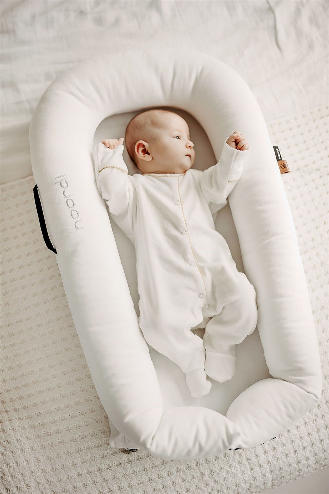 Noordi 2in1 Deluxe Baby Nest & Maternity Pillow with Silver-Ion Cotton, White