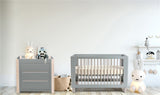 Cocoon Evoke 4-in-1 Cotbed + Change Area Dresser + Mattresses, Dove Grey / Natural Wash