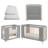 Cocoon Evoke 4-in-1 Cotbed + Change Area Dresser + Mattresses, Dove Grey / Natural Wash