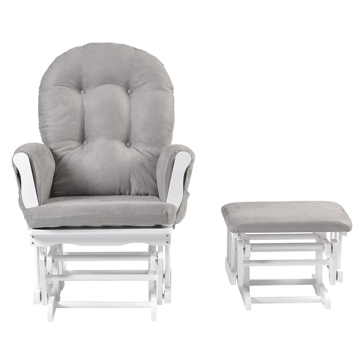 Brompton Baby Nursing Glider & Footstool – Suedette Comfort with Smooth Glide, White / Grey.