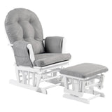 Brompton Baby Nursing Glider & Footstool – Suedette Comfort with Smooth Glide, White / Grey.