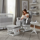 Brompton Baby Nursing Glider & Footstool – Suedette Comfort with Smooth Glide, White / Grey.