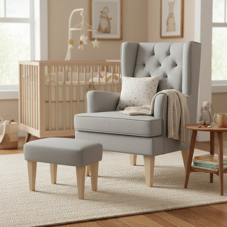 Johnston's Soothe Easy Deluxe Nursing Chair & Rocker with Foot Stool, Grey / Beechwood