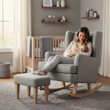 Johnston's Soothe Easy Deluxe Nursing Chair & Rocker with Foot Stool, Grey / Beechwood