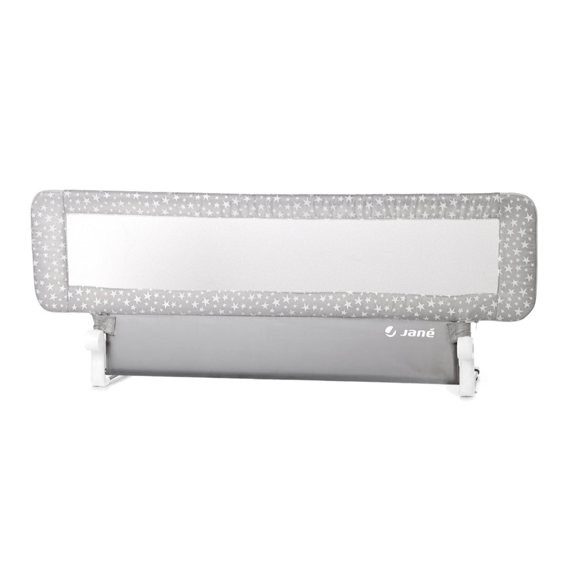 Baby safety rail with gray and white design on a white background