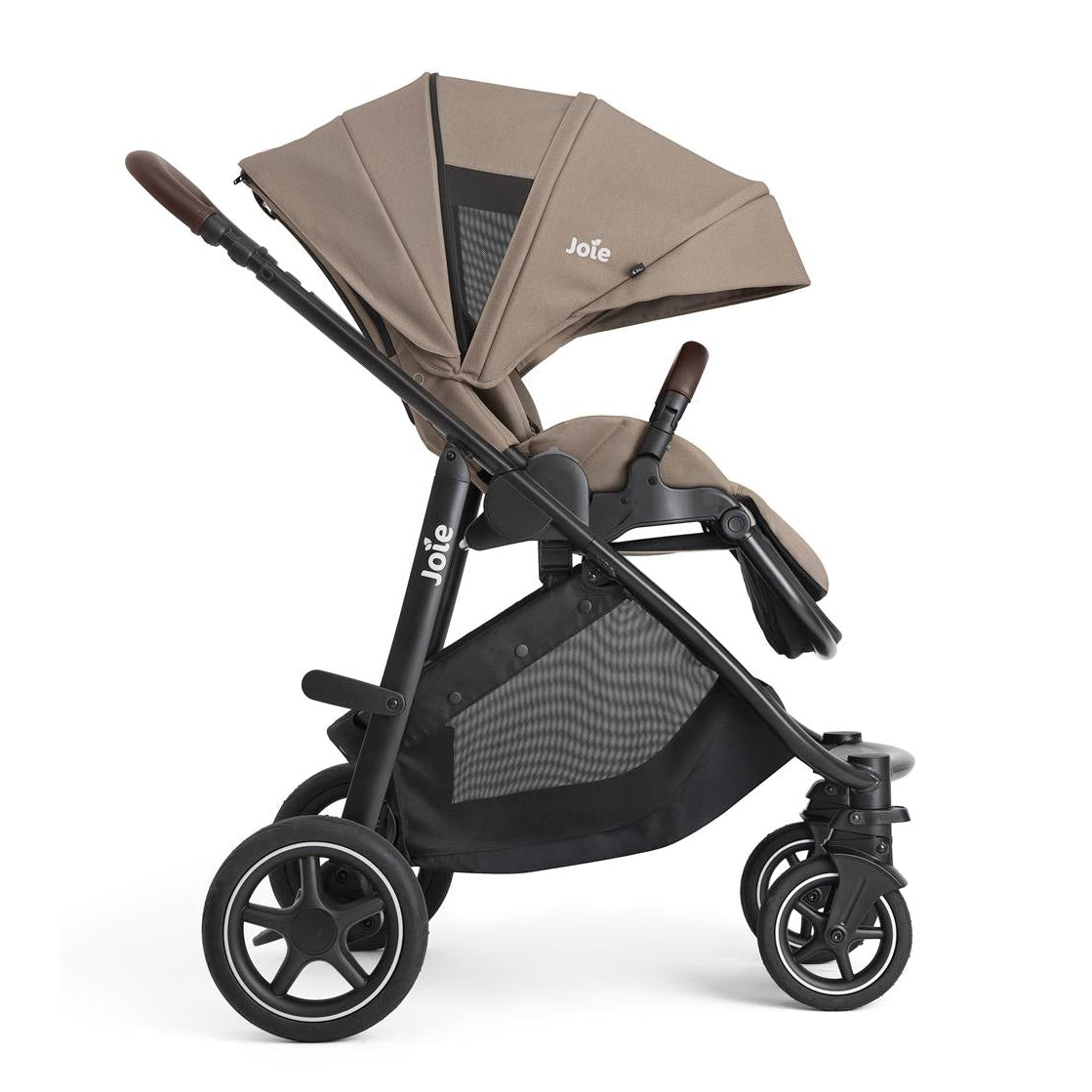 A Jola stroller in taupe and black, shown from a side profile view against a solid white background.