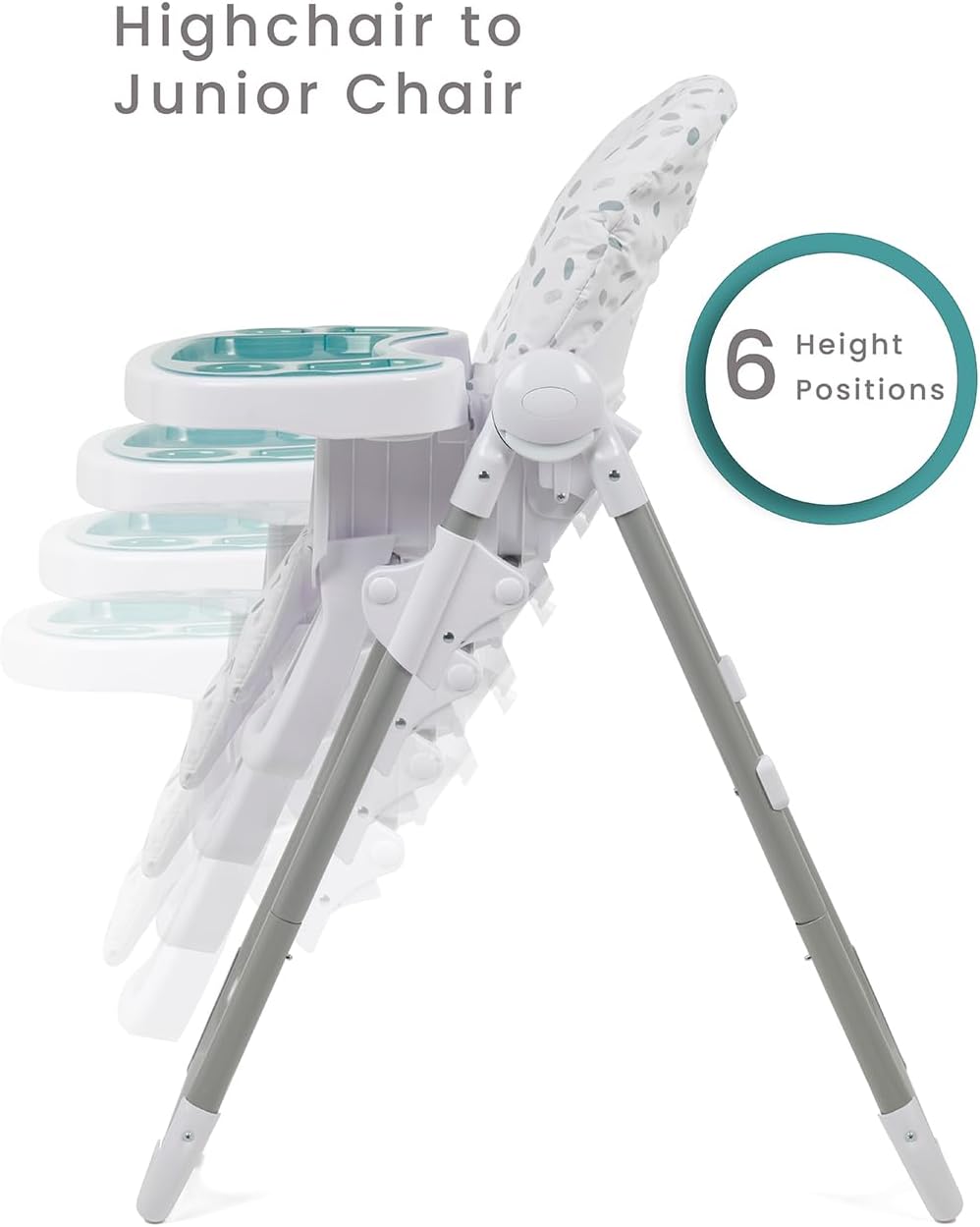 Hi Lo Highchair and Junior Chair, 6 Heights, 3 Recline Positions, Removable 2 Layer Tray