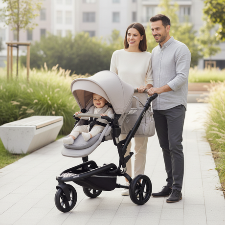 Jané Trider Travel System Bundle with Transporter Plus & Koos R1 i-Size Car Seat, Sand