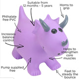 Happy Hopperz Purple Triceratops Inflatable Bouncy Animal Ride-On Toy