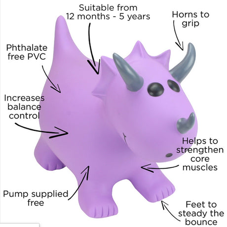 Happy Hopperz Purple Triceratops Inflatable Bouncy Animal Ride-On Toy
