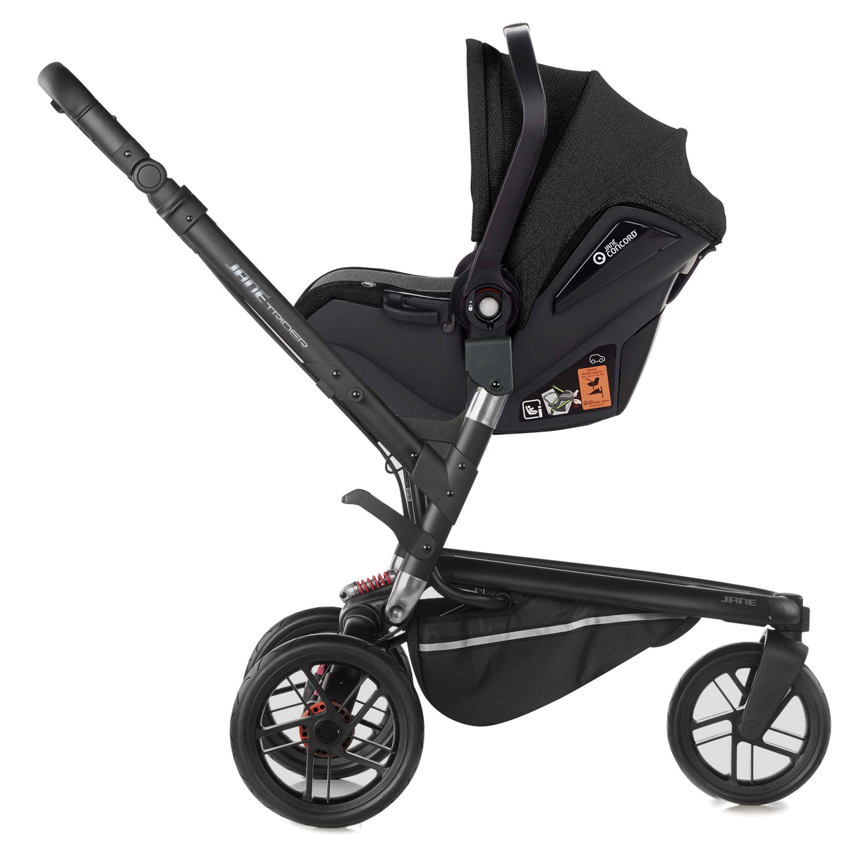 Jané Trider Travel System Bundle with Transporter Plus & Koos R1 i-Size Car Seat, Black