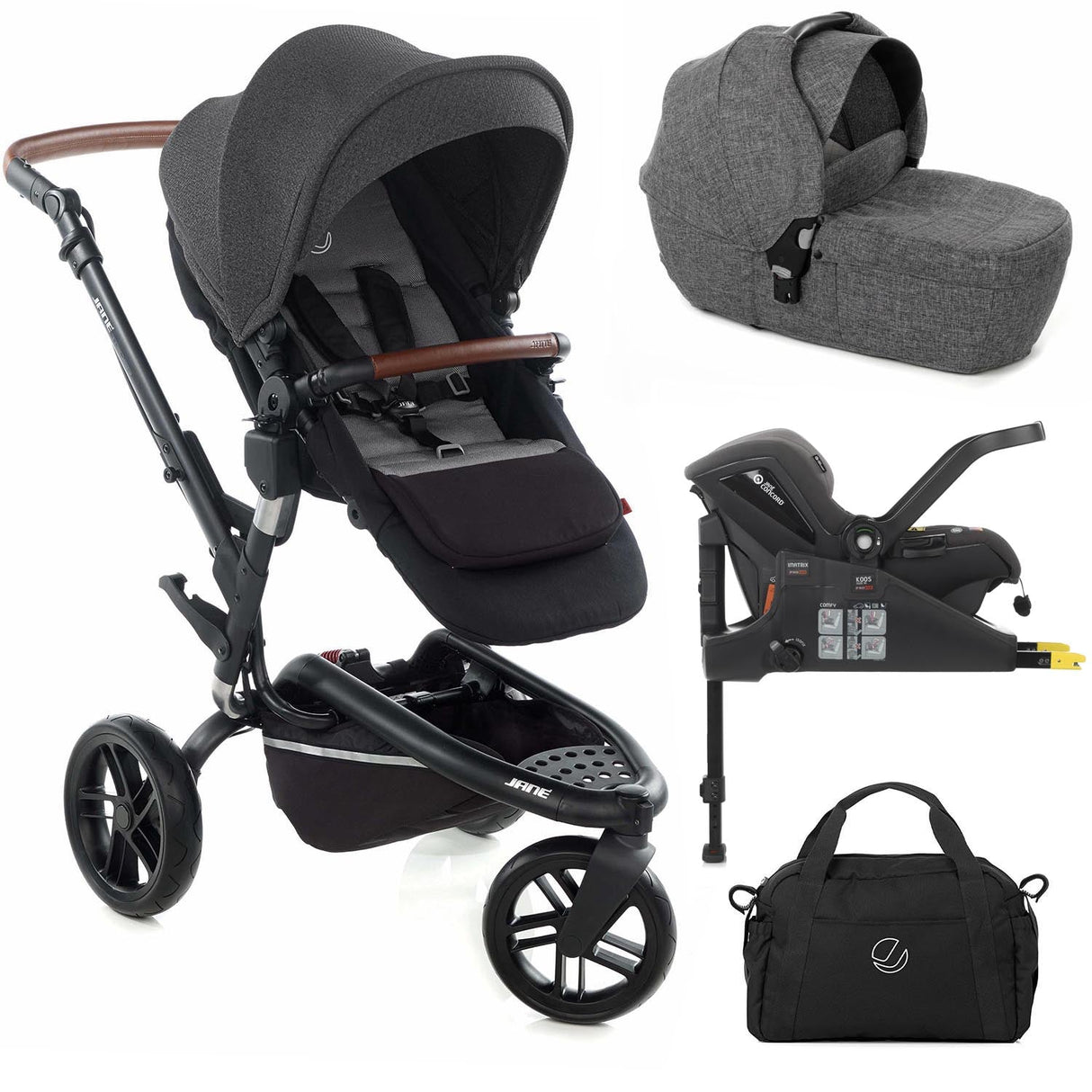Jané Trider + Transporter Plus Carrycot, Black & Grey