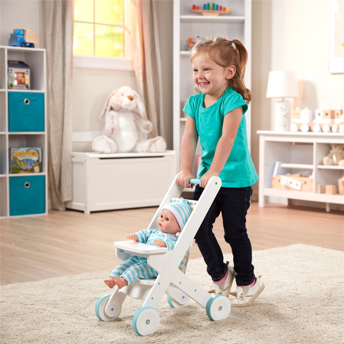 Melissa & Doug Mine To Love - Wooden Play Dolls Stroller