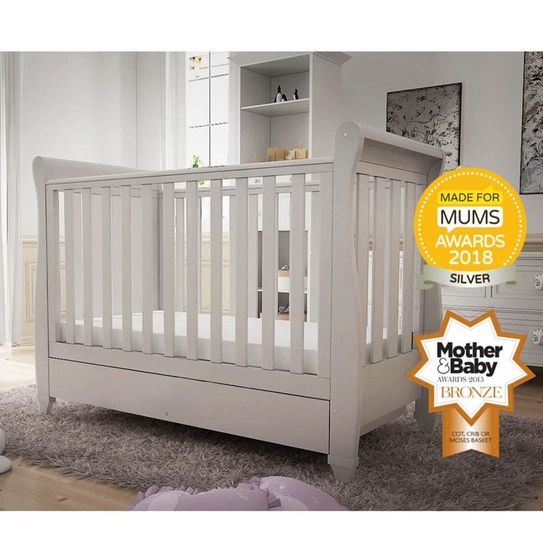 Babymore Eva Sleigh Cot Bed Dropside with Drawer
