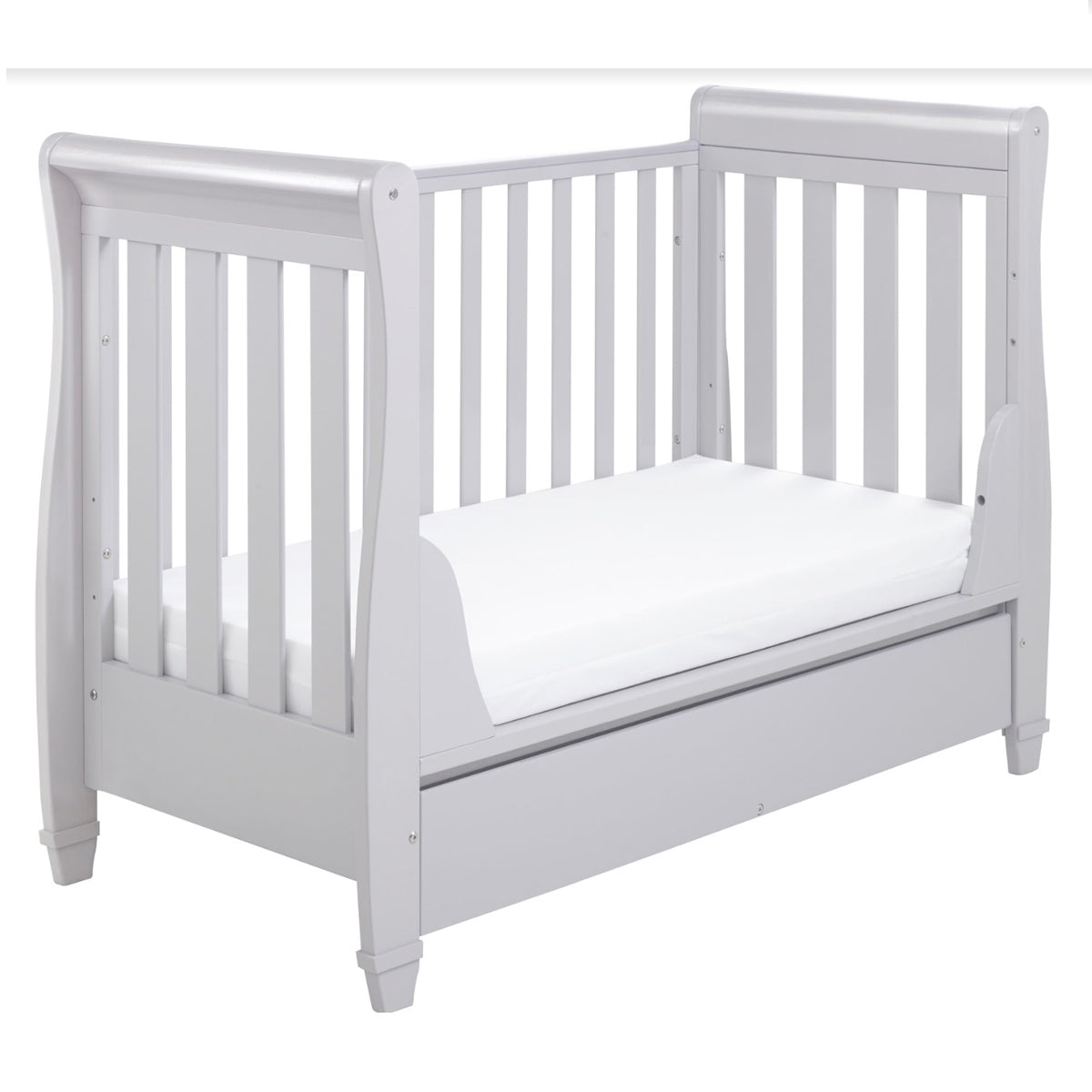Babymore Eva Sleigh Cot Bed Dropside with Drawer