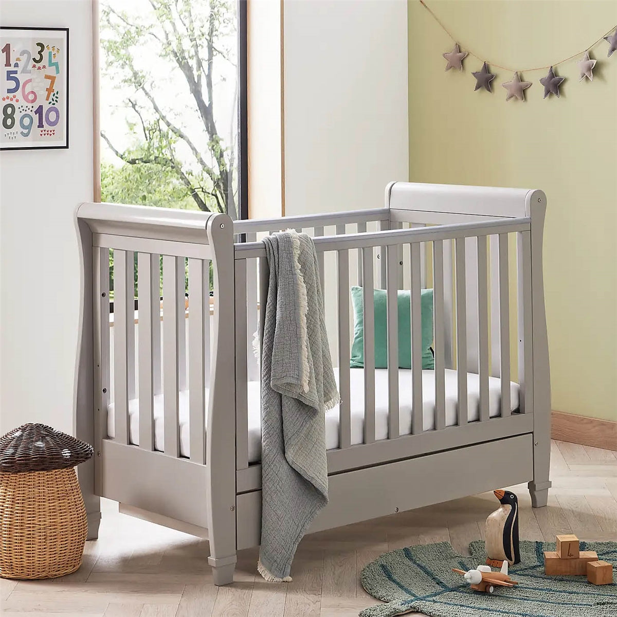 Babymore Eva Sleigh Cot Bed Dropside with Drawer