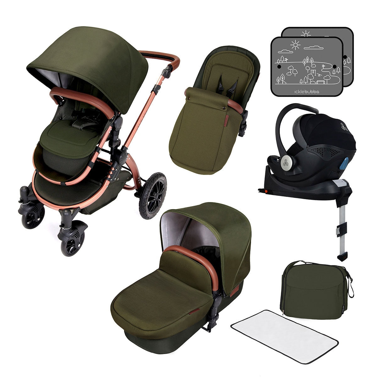 Ickle Bubba Stomp V4 All-in-One Travel System with Mercury iSize car Seat & Isofix Base