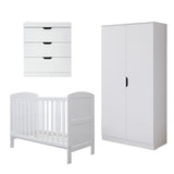 Ickle Bubba Coleby Mini 3 Piece Nursery Furniture Set – Cot Bed, Chest & Wardrobe, White