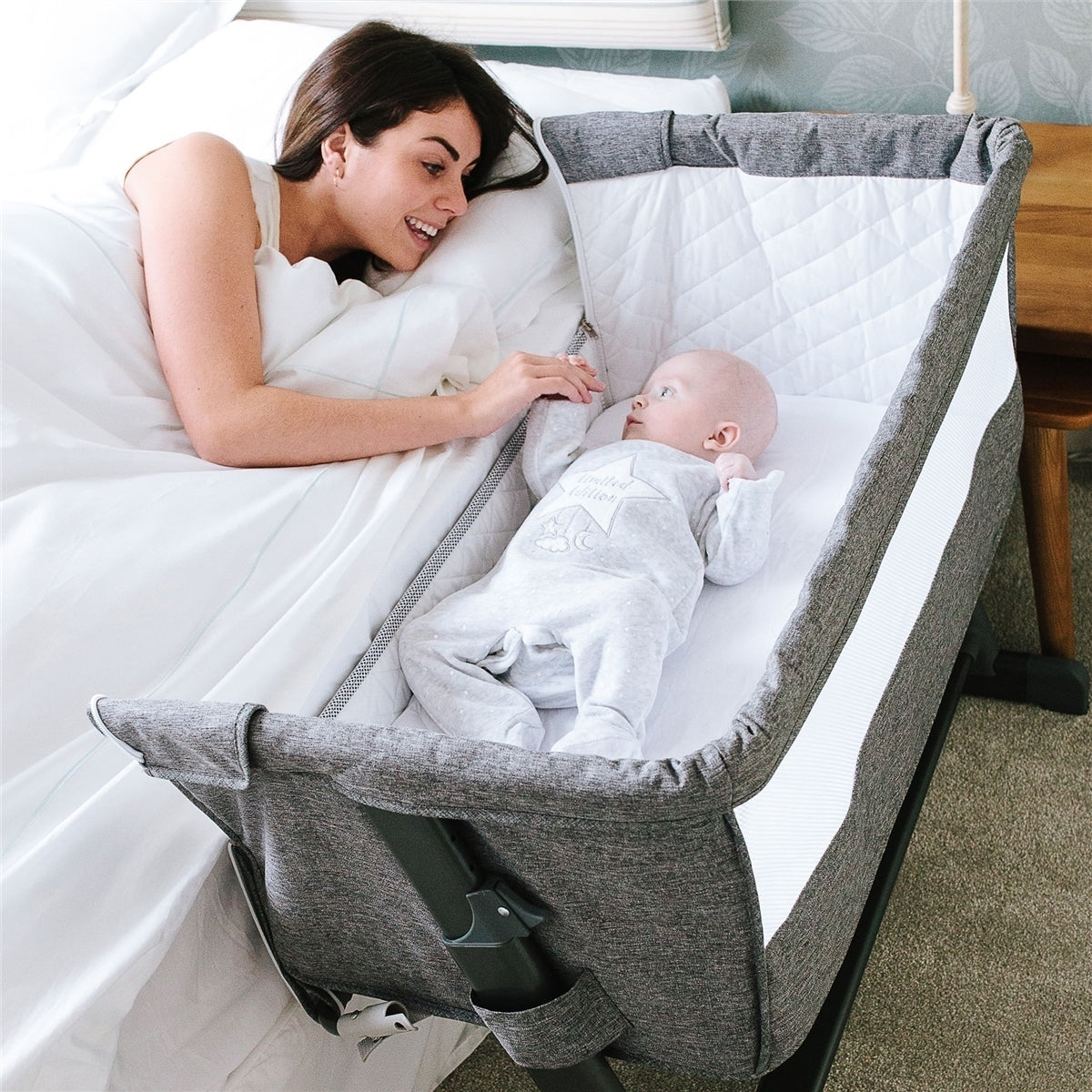 BabyLo Cozi Sleeper² inc Storage Shelf, Mattress and in Wood Effect