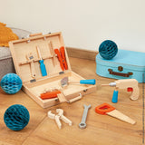 Janod Brico'Kids Wooden DIY Tool Box for Kids + 9 Imitation Toy tools