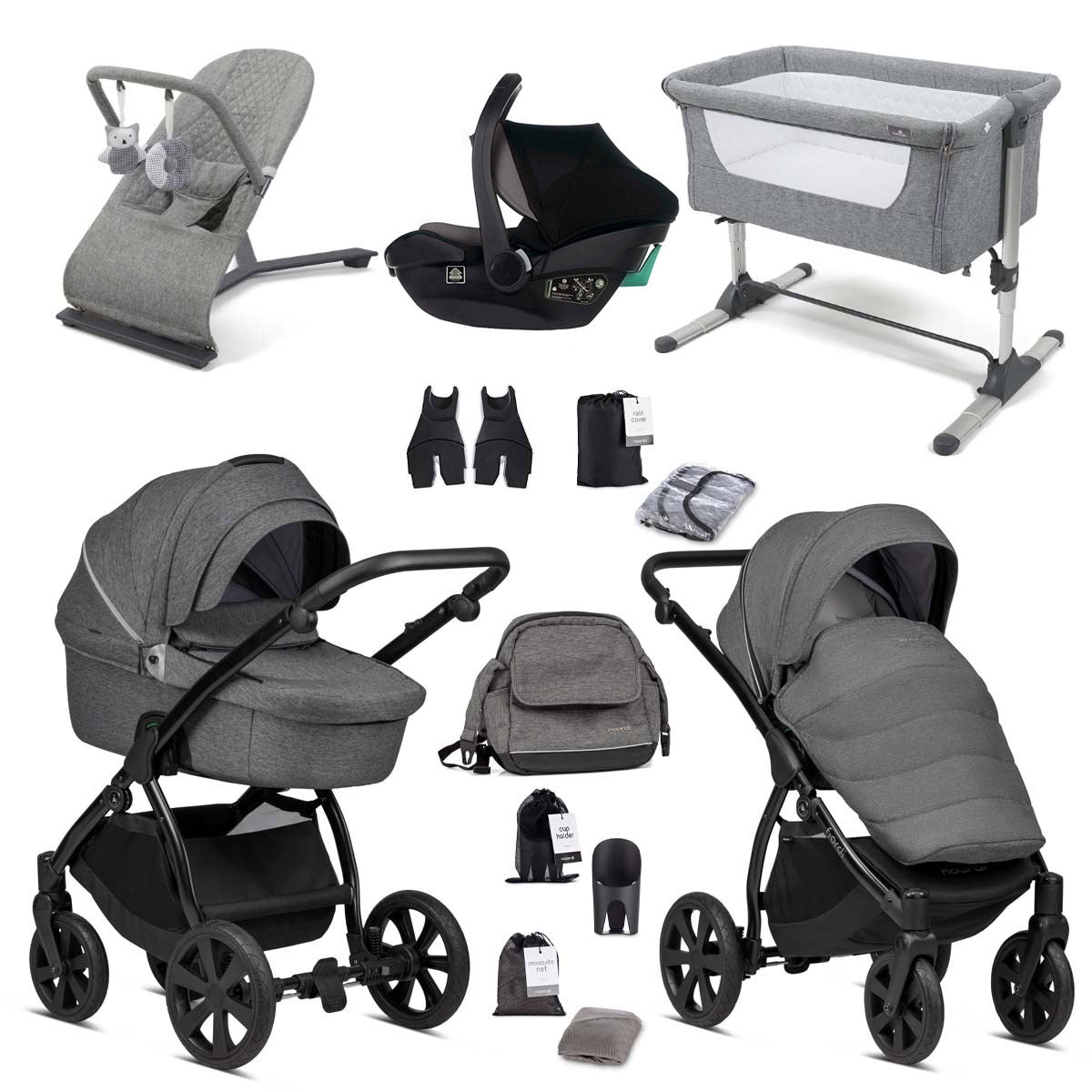 Noordi Fjordi V1 3in1 Essential Starter Travel & Nursery Bundle, Dark Grey