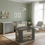 Cocoon Evoke 4-in-1 Cotbed + Change Area Dresser + Mattresses, Dove Grey / Natural Wash