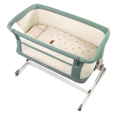 Jane Baby Side Crib + 4 Piece Bedding Set & Safety Mattress, Botanic