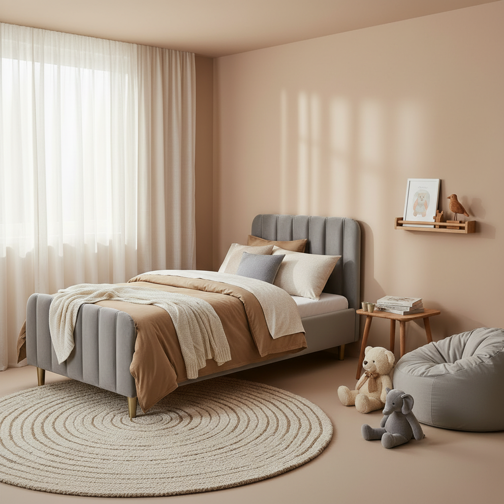 Obaby Gatsby Velvet Single Bed with Gold Legs – Luxury Low-Profile Bed for Kids, Grey