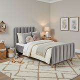 Obaby Gatsby Velvet Single Bed with Gold Legs – Luxury Low-Profile Bed for Kids, Grey