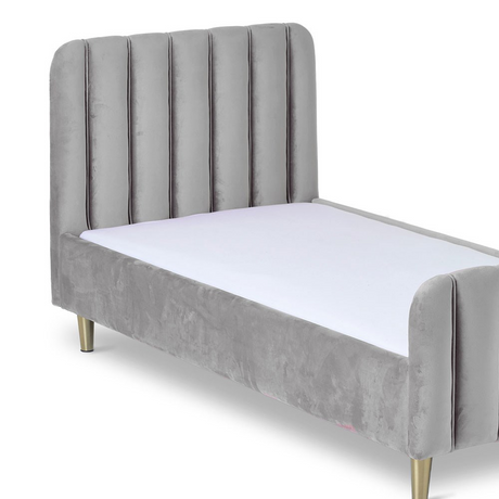 Obaby Gatsby Velvet Single Bed with Gold Legs – Luxury Low-Profile Bed for Kids, Grey