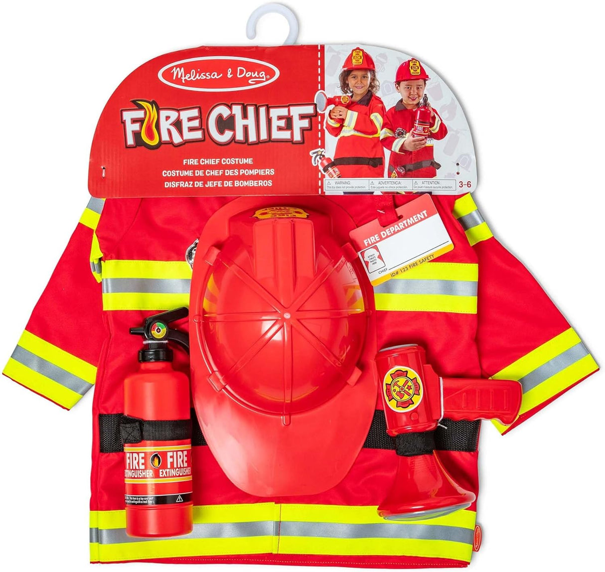 Melissa & Doug Fire Chief Costume Set − Dress Up & Role Play for Boys & Girls | With Extinguisher, Helmet, Badge, Bullhorn & Jacket | Age 3+