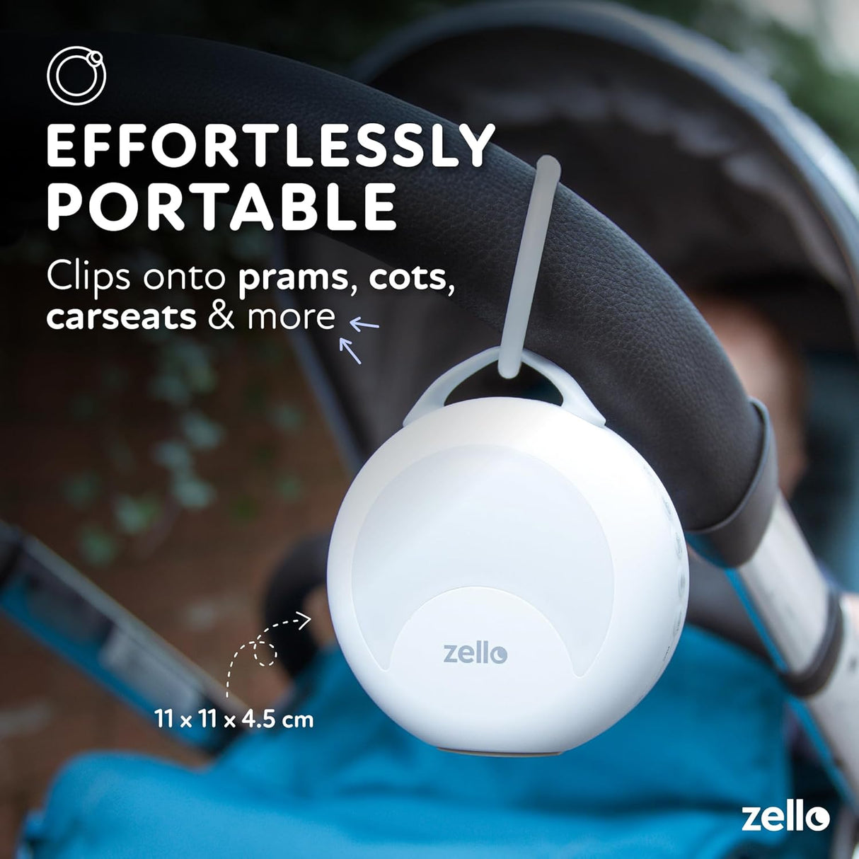 Zello Portable White Noise Machine 30 Soothing Sounds 7 Colour Moon Nightlight Sleep Timer 20hr Battery Voice Record Memory Function Sleep Timer Sound Machine Travel Pram Pushchair Cot Nursery