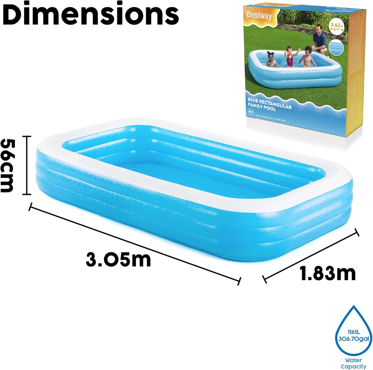 Bestway 3.05m Large Family Pool for children