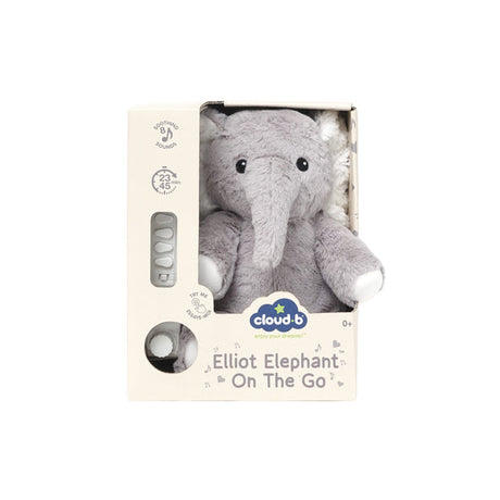 Plush elephant toy in packaging with Cloud b branding on a white background