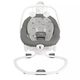 Baby swing with gray seat and white frame on a white background
