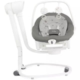 Baby swing with gray seat and white stand on a white background