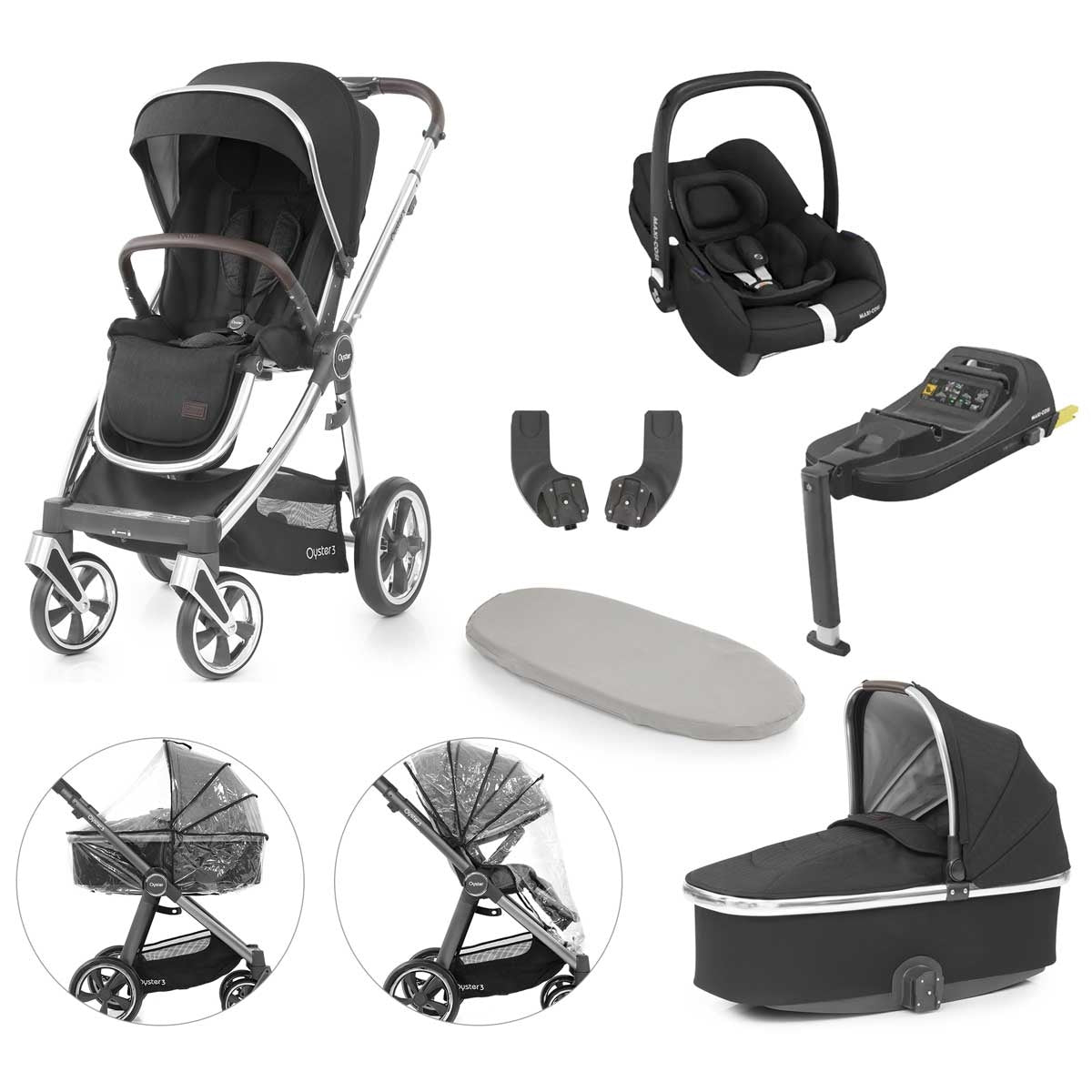 BabyStyle Oyster 3 Essential Cabriofix i-Size Bundle, Caviar