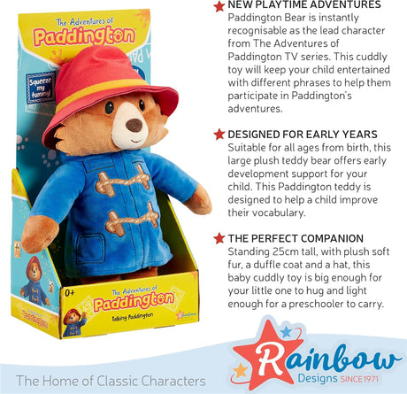 Rainbow Designs Paddington Bear Talking Soft Toy Teddy for Babies and Toddlers, 25cm