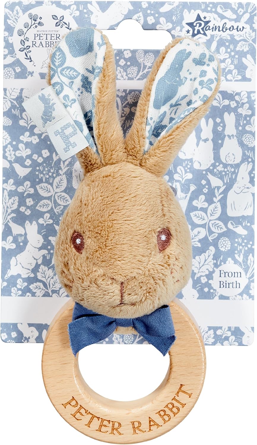 Peter Rabbit Wooden Ring Rattle Baby Toy From Birth