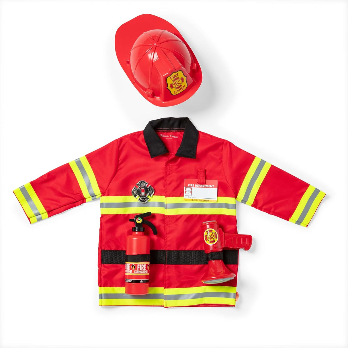 Melissa & Doug Fire Chief Costume Set − Dress Up & Role Play for Boys & Girls | With Extinguisher, Helmet, Badge, Bullhorn & Jacket | Age 3+