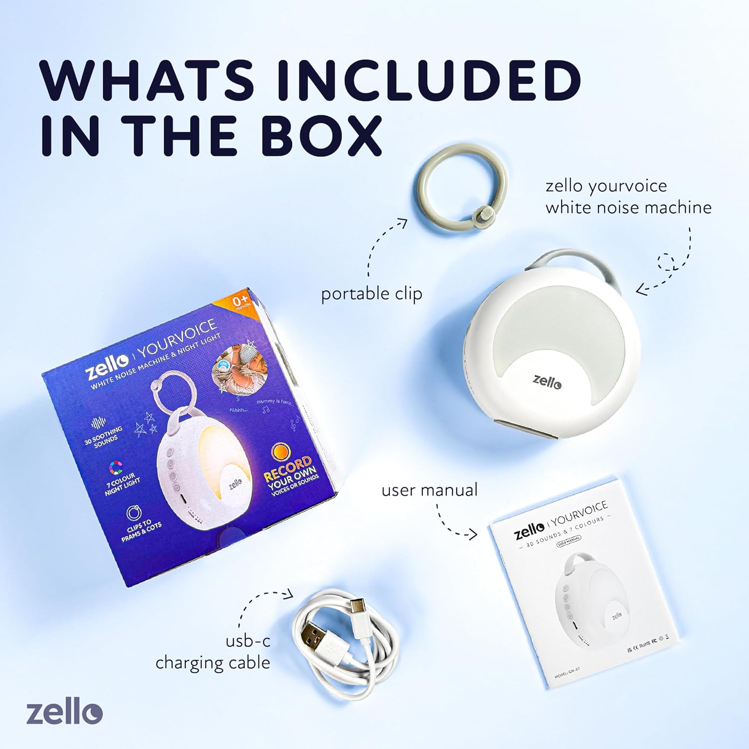 Zello Portable White Noise Machine 30 Soothing Sounds 7 Colour