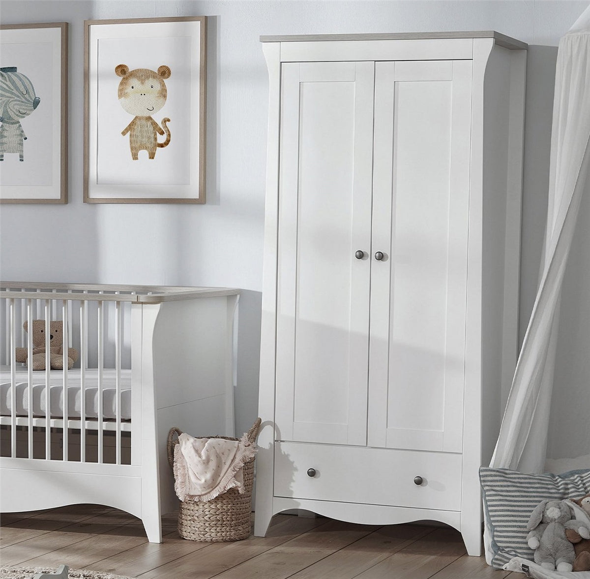 CuddleCo Clara 2 Door Double Wardrobe, White/Ash