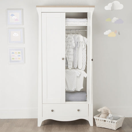 CuddleCo Clara 2 Door Double Wardrobe, White/Ash