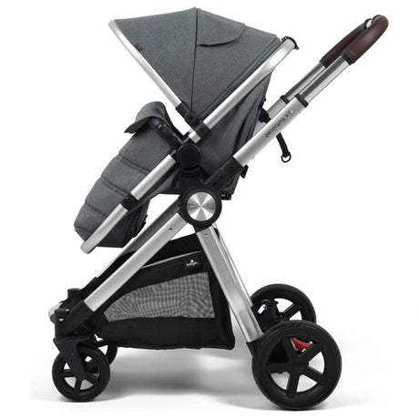 BabyLo Panorama XTi Premium Travel System & Starter Nursery Bundle including Isofix Base, Grey on Silver Chassis