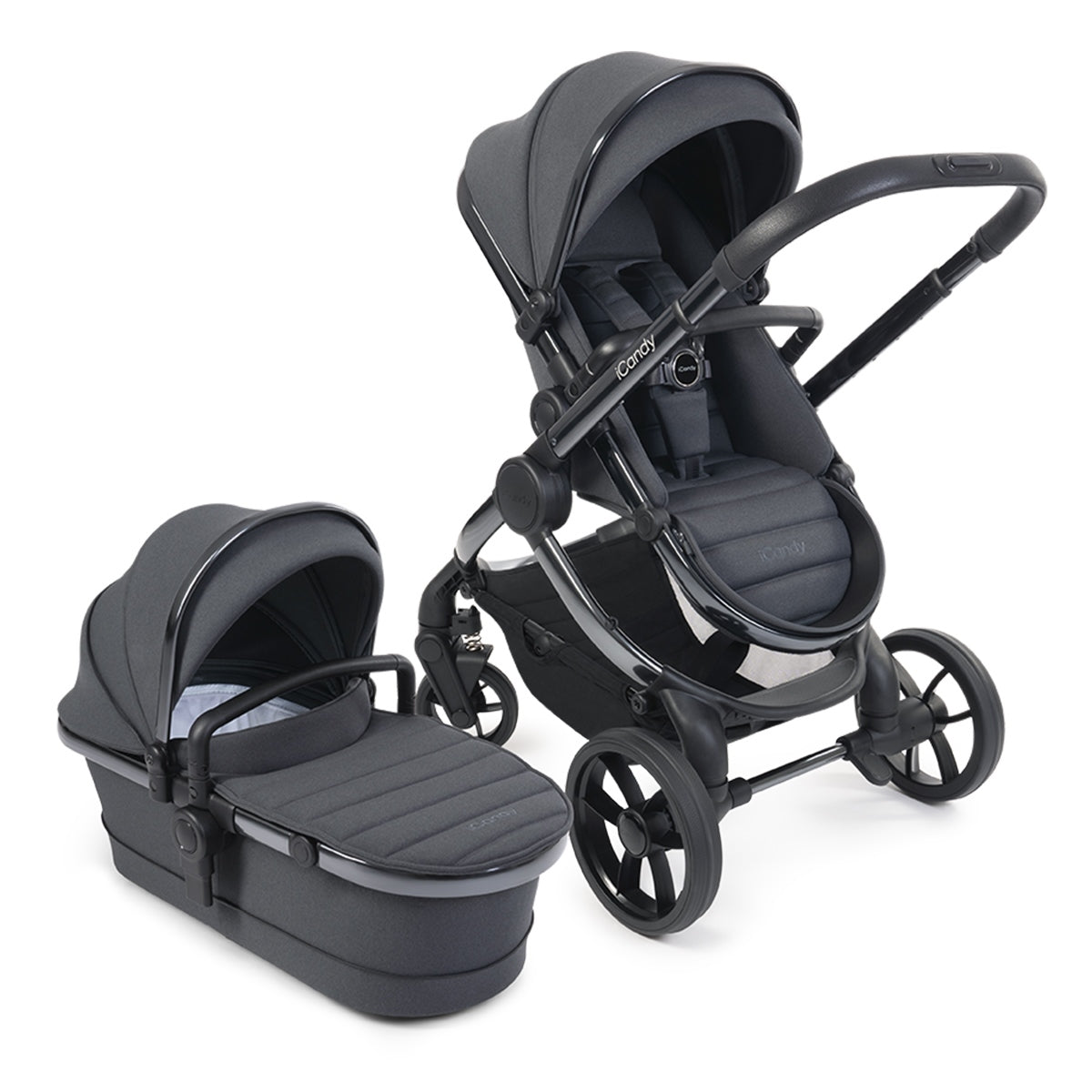 iCandy Peach 7 Premium iSize Travel System & Starter Nursery Bundle including Isofix Base, Dark Grey Phantom
