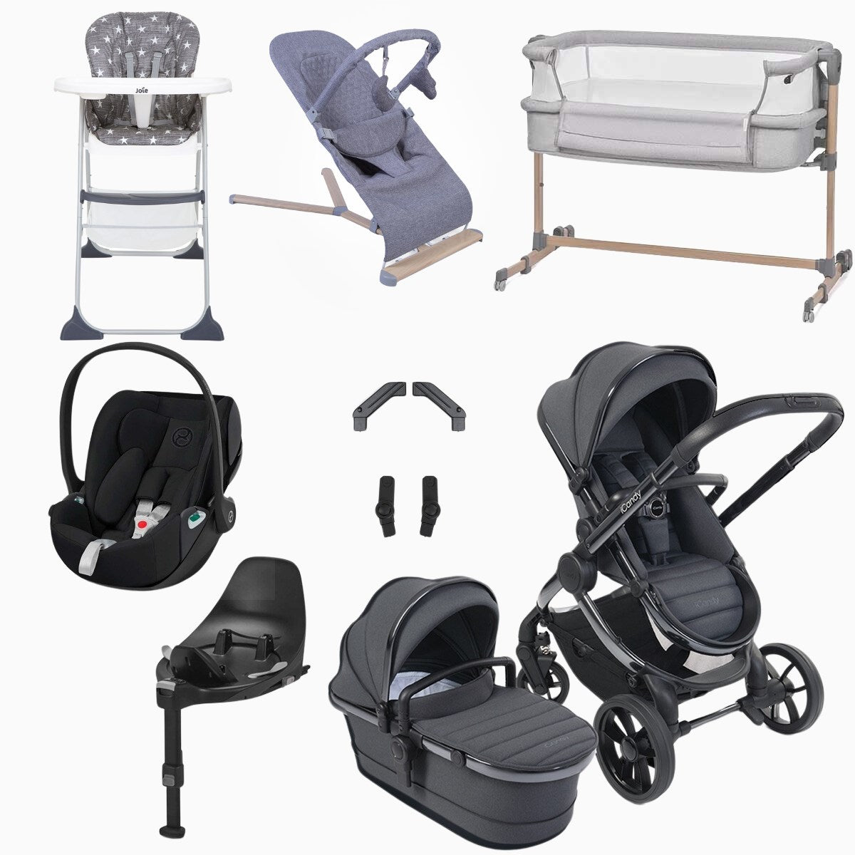 iCandy Peach 7 Premium iSize Travel System & Starter Nursery Bundle including Isofix Base, Dark Grey Phantom
