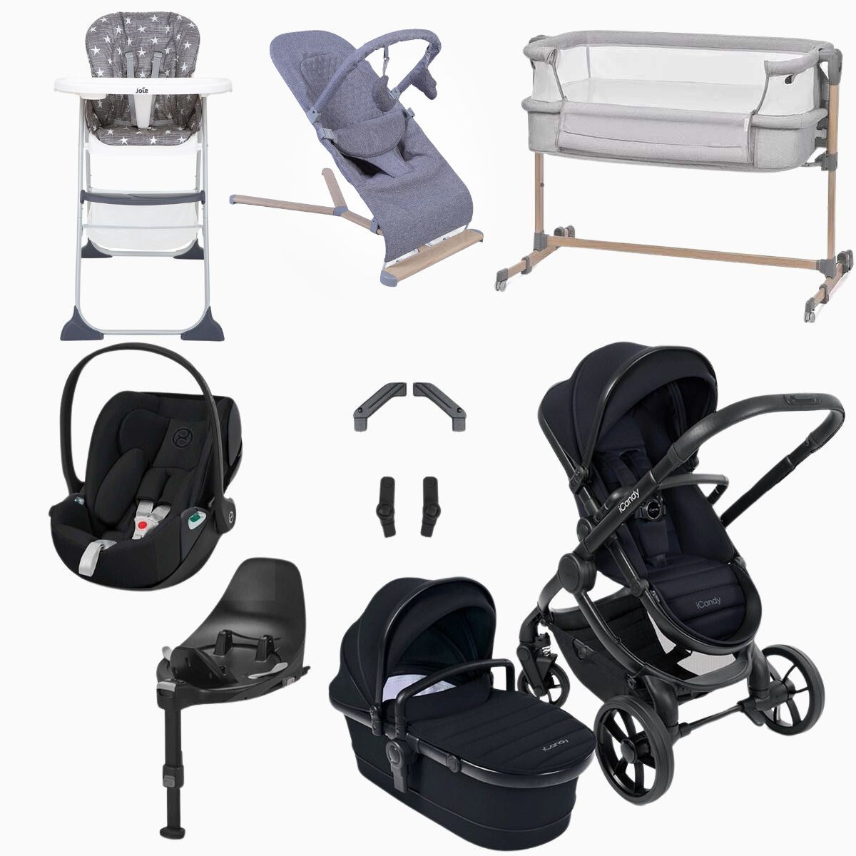 iCandy Peach 7 Premium iSize Travel System & Starter Nursery Bundle including Isofix Base, Black Edition